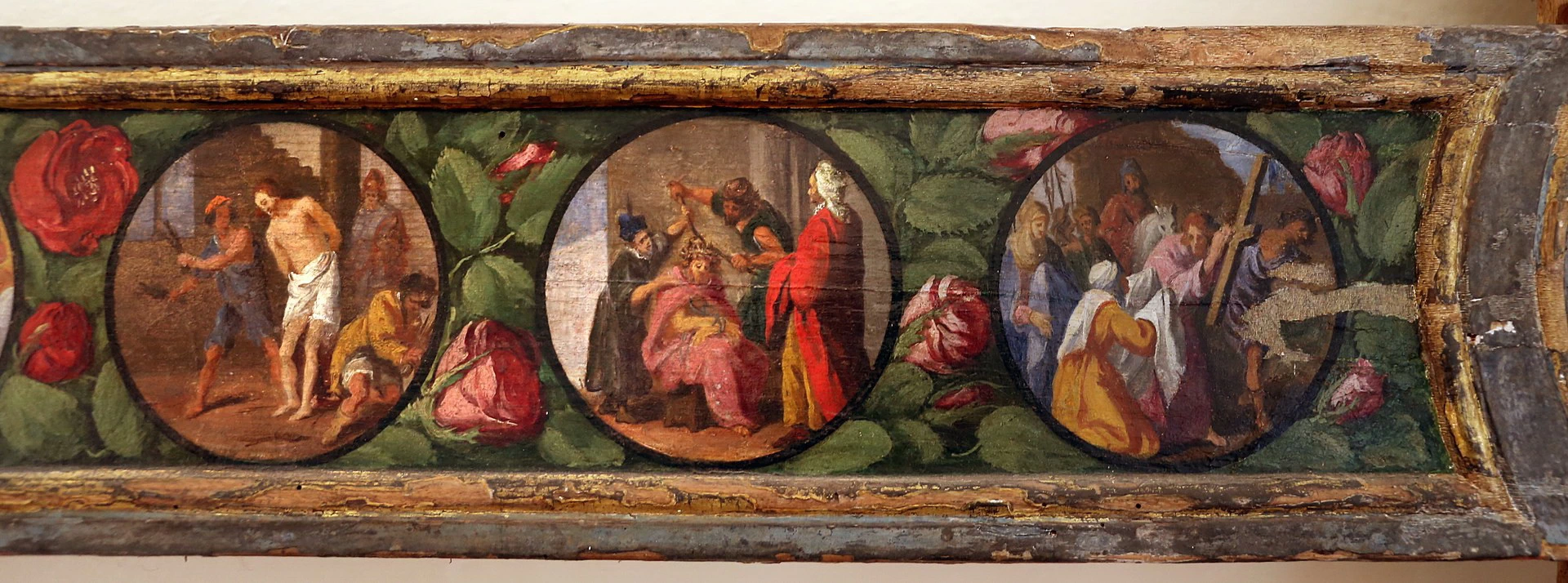 Croce penitenziale con la Madonna del Rosario, san Domenico e i misteri del Rosario - Chiesa di San Pietro, Vaglia, Firenze, dettaglio